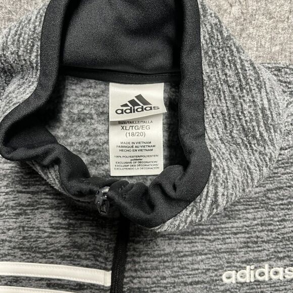 Adidas 1/4 Zip Fleece Jacket Youth XL (18/20) Gray Heathered Mock Neck Active - Picture 2 of 5